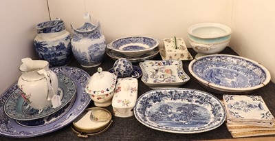 Lot 182 - A collection of various Victorian pottery, predominantly blue and white transfer wares