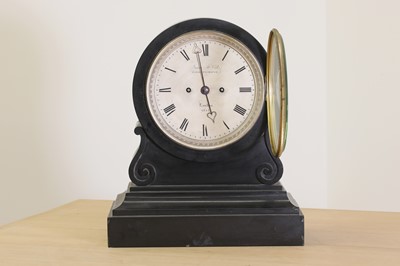 Lot 13 - A black marble drumhead mantel clock