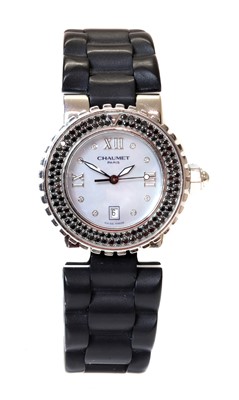 Lot 374 - A stainless steel mid-size Chaumet 'Class One' diamond set quartz strap watch