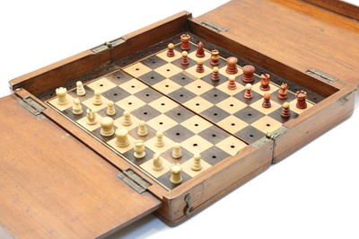 Lot 136 - A travelling chess set and a Tunbridgeware box