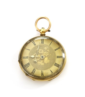 Lot 1493 - A gold key wound open-faced fob watch