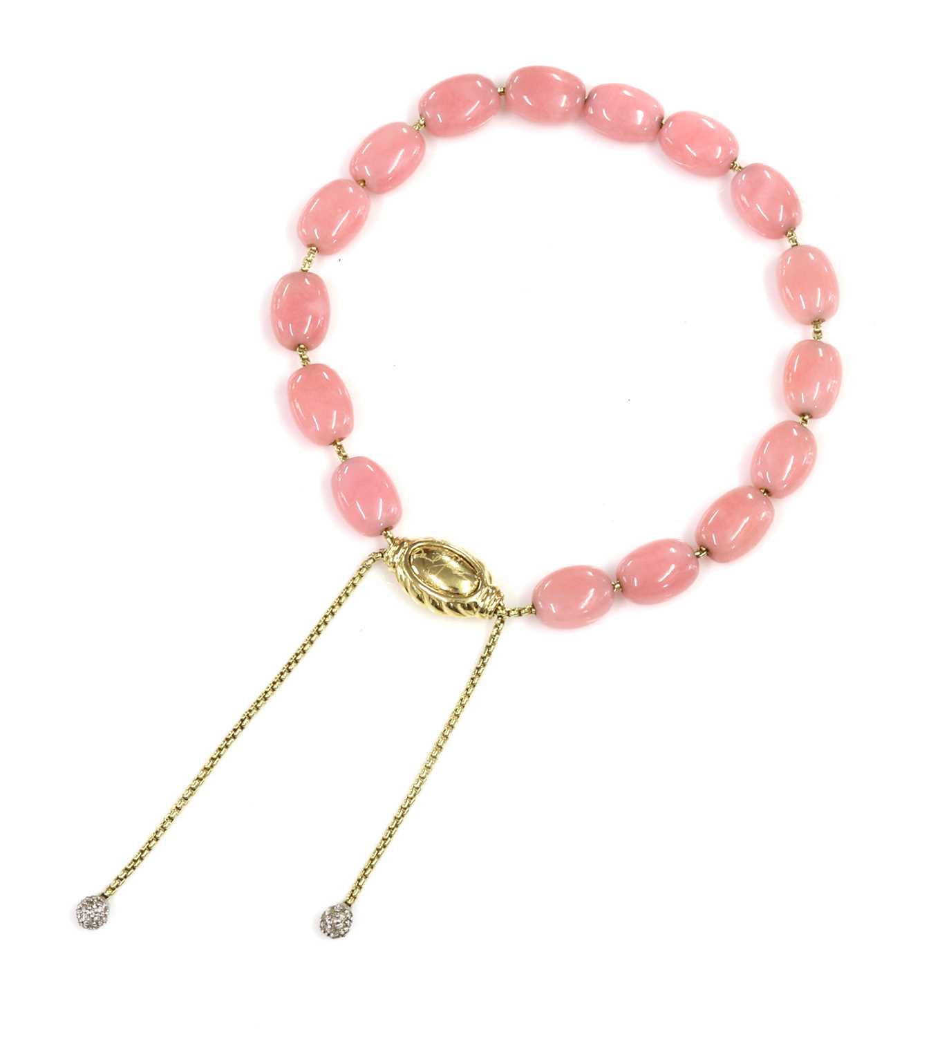 Lot 358 - A gold, pink opal and diamond 'Spirituality' bracelet, by David Yurman, c.2007