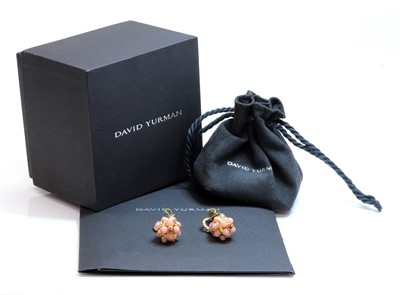 Lot 360 - A pair of gold, pink opal and diamond 'Museum' earrings, by David Yurman, c.2007