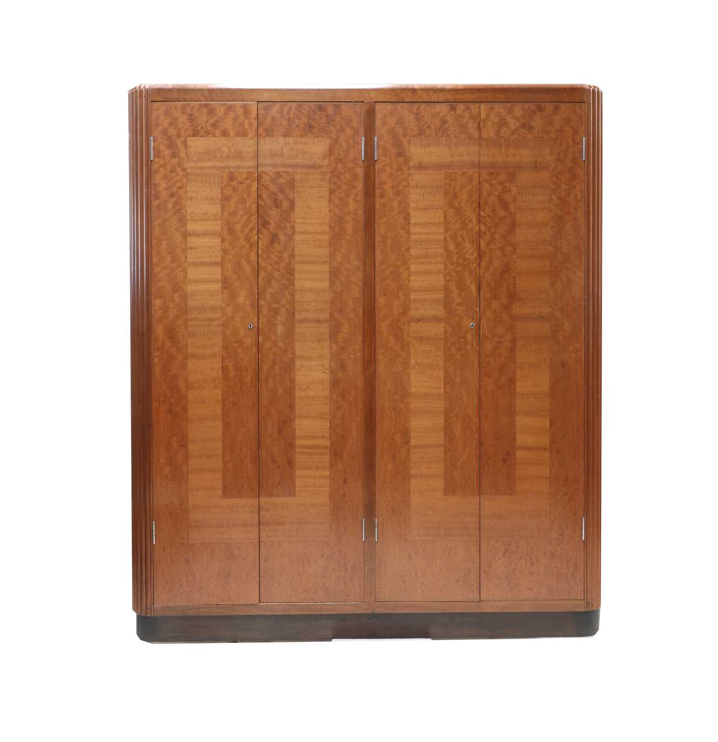 Lot 222 - An Art Deco Queensland walnut and cherry mahogany (makore wood) inlaid wardrobe