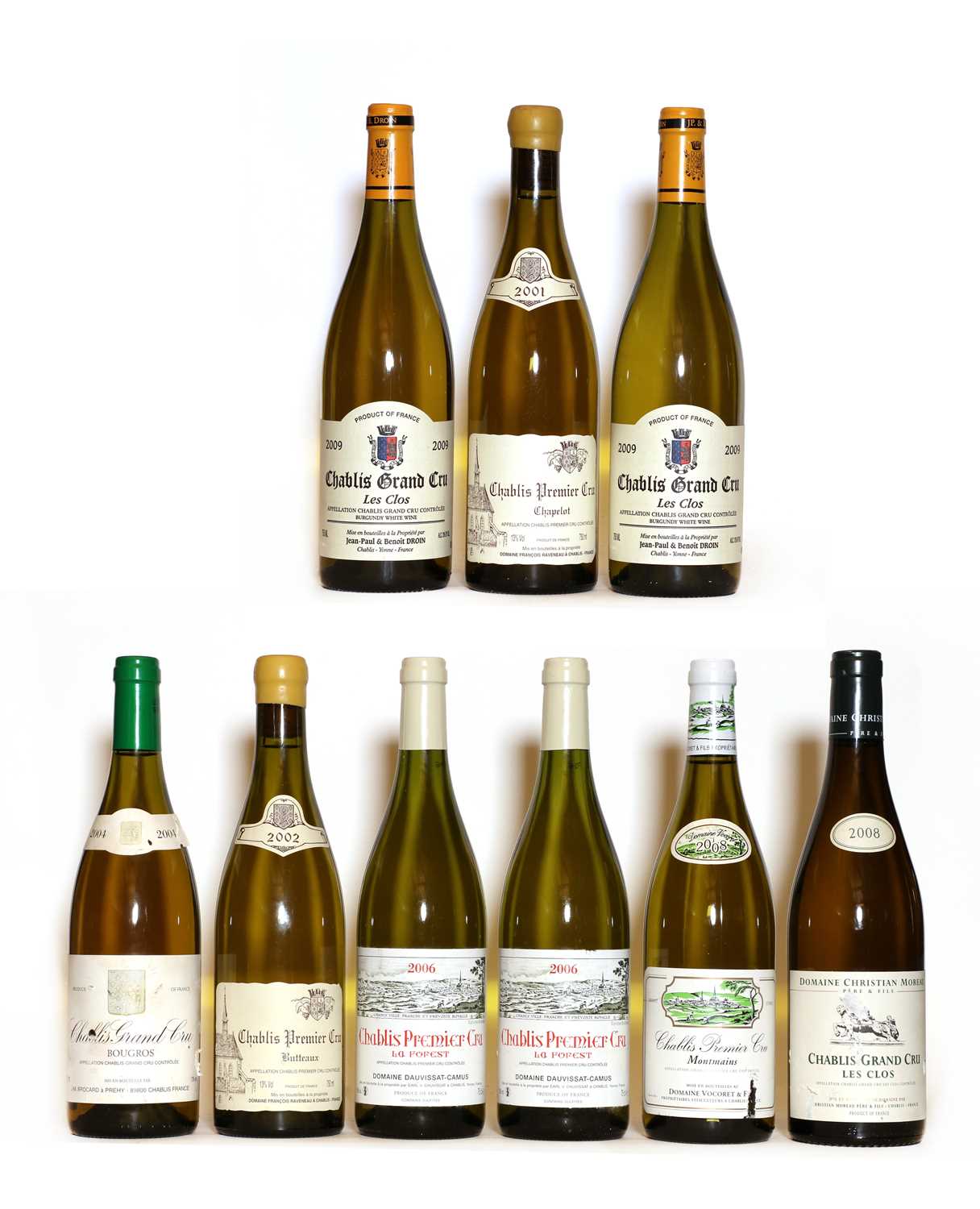 Lot 45 - Assorted Chablis: 1er Cru, Butteaux, Dom Francois Raveneau, 2002, one bottle and 8 various others