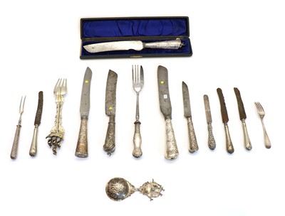 Lot 44 - Eleven silver handled cutlery items and two Dutch items
