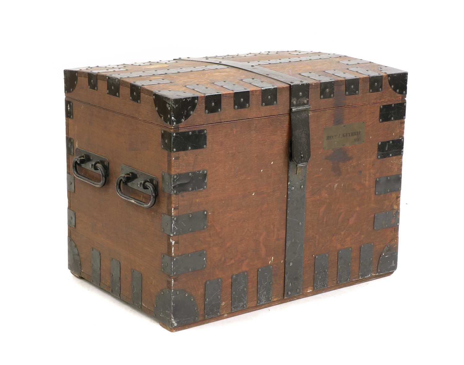 Lot 345 - A Victorian iron bound oak silver chest