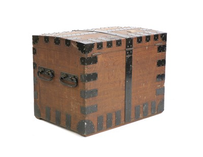 Lot 345 - A Victorian iron bound oak silver chest