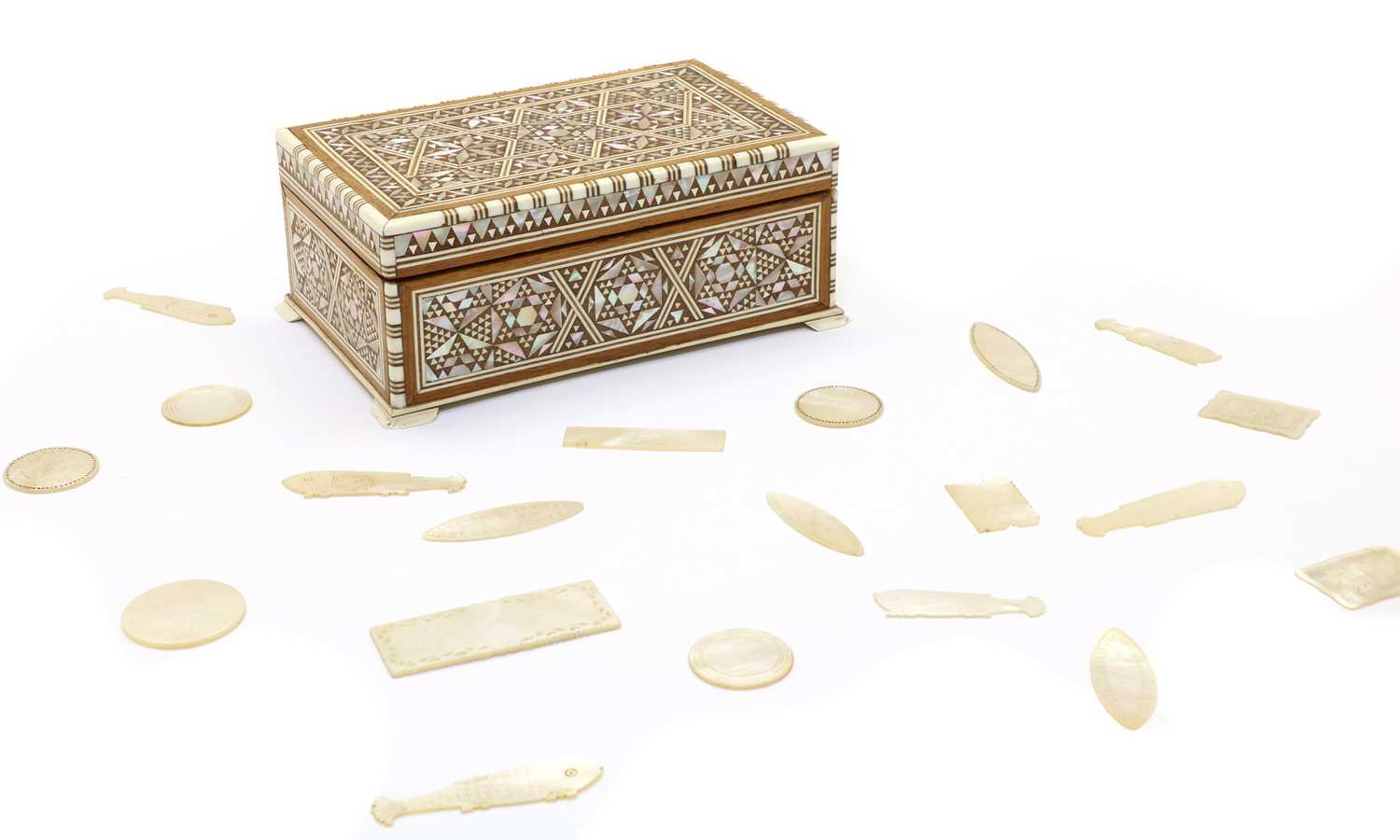 Lot 98 - A collection of Chinese mother of pearl gaming counters