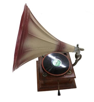 Lot 223 - A Dulcetto oak cased gramophone with pressed tin horn