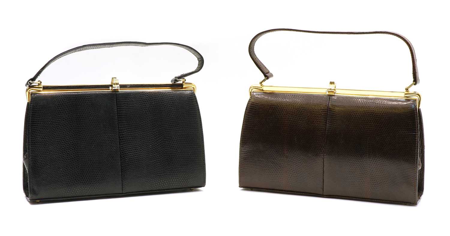 Lot 162 - A vintage black snake skin handbag, possibly by Mappin & Webb