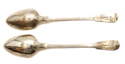 Lot 11 - A pair of George III silver fiddle pattern basting spoons