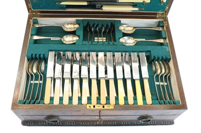 Lot 40 - An oak cased canteen of silver plated cutlery