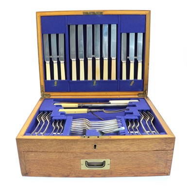 Lot 40 - An oak cased canteen of silver plated cutlery