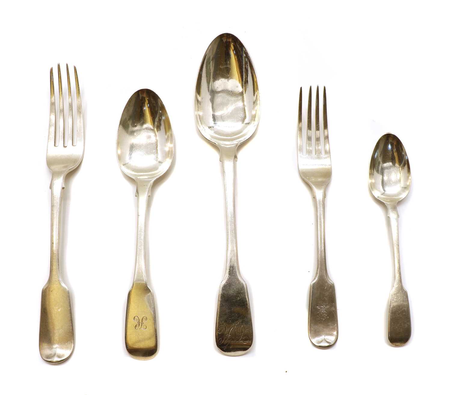 Lot 17 - A collection of silver fiddle pattern flatware