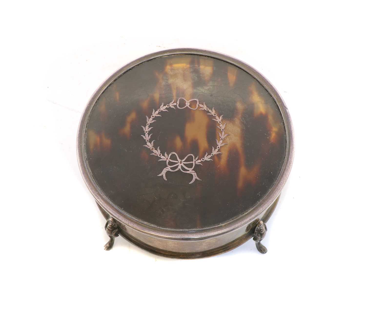 Lot 5 - A silver and tortoiseshell dressing table box