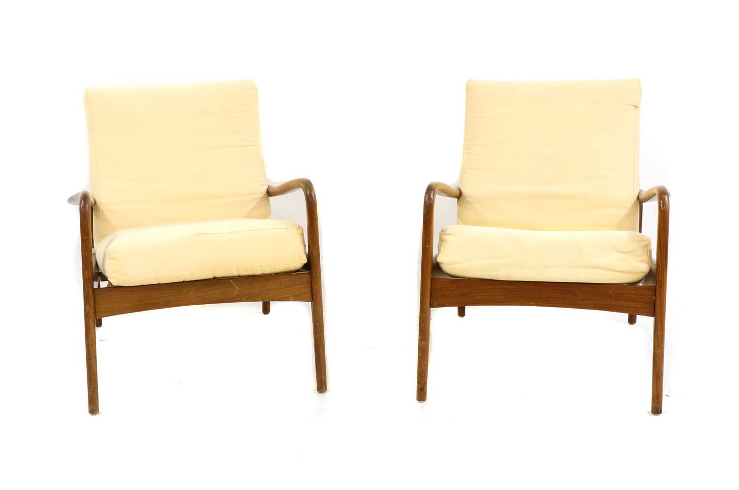 Lot 357 - A pair of teak armchairs