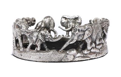 Lot 1314 - A silver elephant wine coaster, by Patrick Mavros