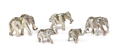 Lot 1316 - A set of five silver sculptures of elephants, by Patrick Mavros