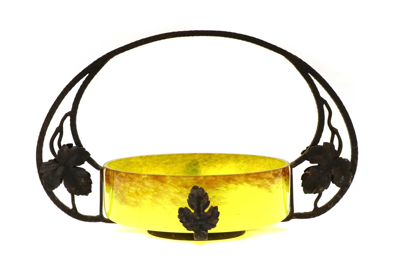 Lot 186 - A French iron mounted Degue glass centre bowl