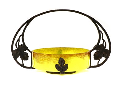 Lot 186 - A French iron mounted Degue glass centre bowl