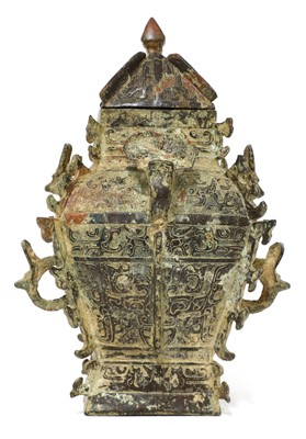 Lot 111 - A Chinese bronze ritual wine vessel and cover (lei)