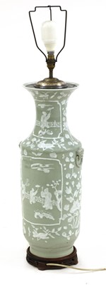 Lot 105 - A Chinese-style celadon glazed ceramic table lamp