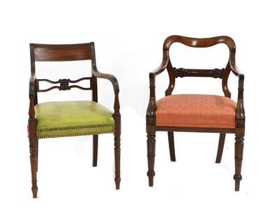 Lot 312 - Two 19th century mahogany elbow chairs