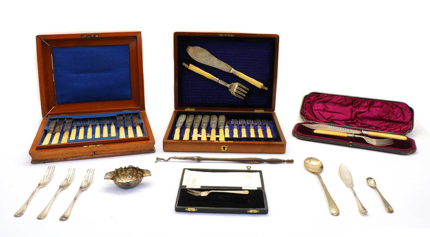 Lot 70 - A collection of silver and silver plated flatware