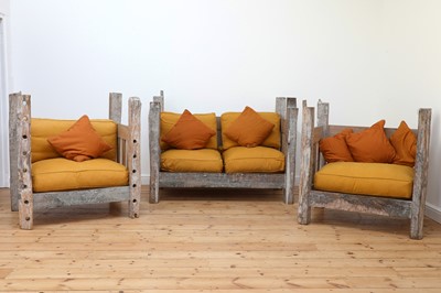 Lot 340 - A limed oak sofa suite