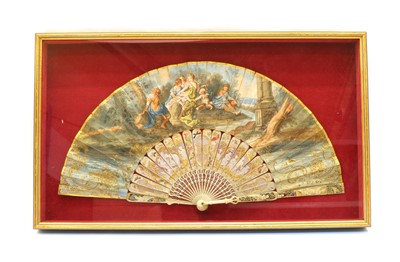 Lot 242 - An 18th century ivory and hand painted fan