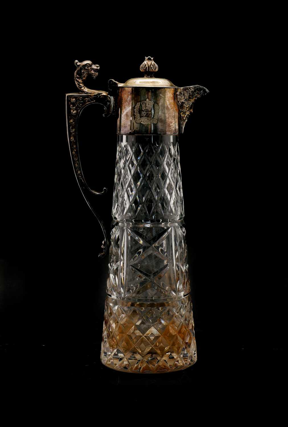 Lot 151 - A silver mounted cut crystal claret jug