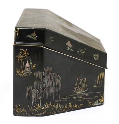 Lot 85 - A black and gilt mother-of-pearl inlaid papier mâché stationery box