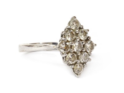 Lot 1200 - A white gold diamond lozenge shaped cluster ring