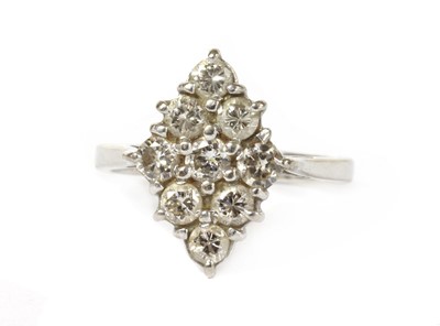 Lot 1200 - A white gold diamond lozenge shaped cluster ring