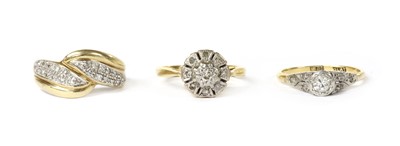 Lot 1190 - Three gold diamond set rings
