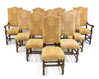 Lot 287 - A set of ten oak framed high back chairs
