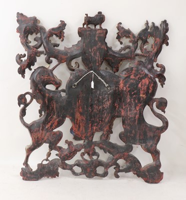 Lot 4 - A large carved and polychrome painted Royal Coat of Arms of the United Kingdom