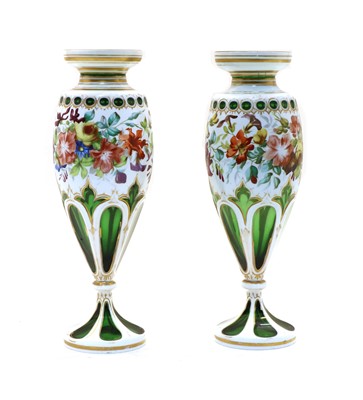 Lot 186 - A pair of late 19th century Bohemian enamelled glass vases