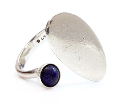 Lot 412 - A sterling silver lapis lazuli ring, by Georg Jensen