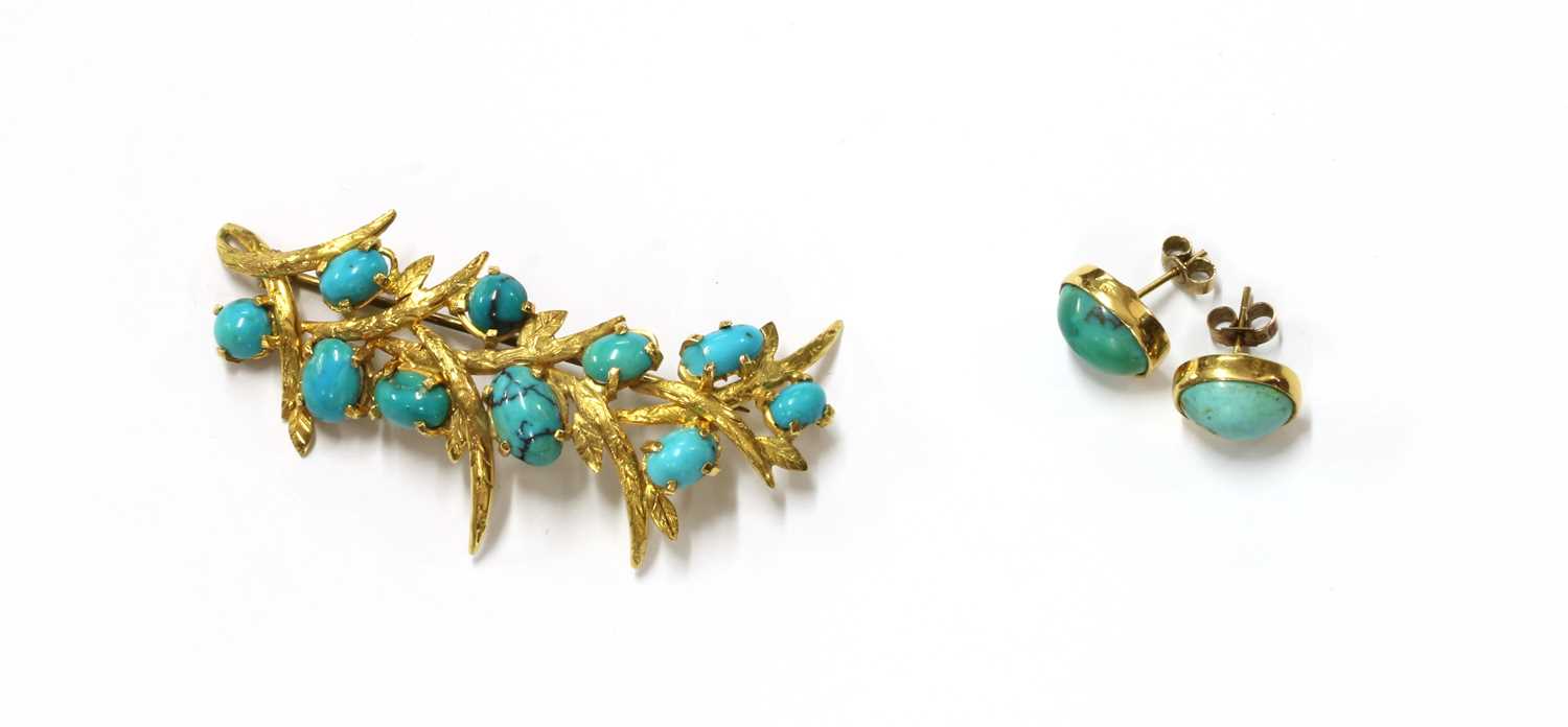 Lot 1276 - An Egyptian gold turquoise spray brooch