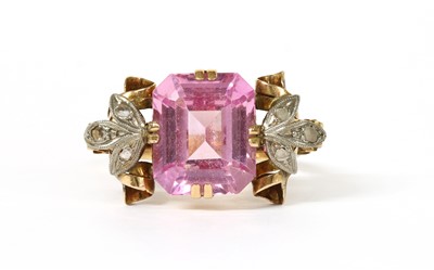 Lot 1229 - A Continental gold synthetic corundum and diamond ring