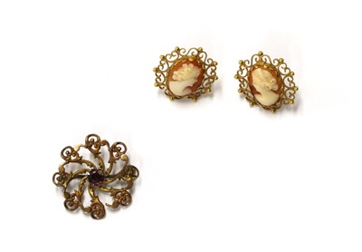 Lot 1446 - A pair of gold mounted shell cameo earrings