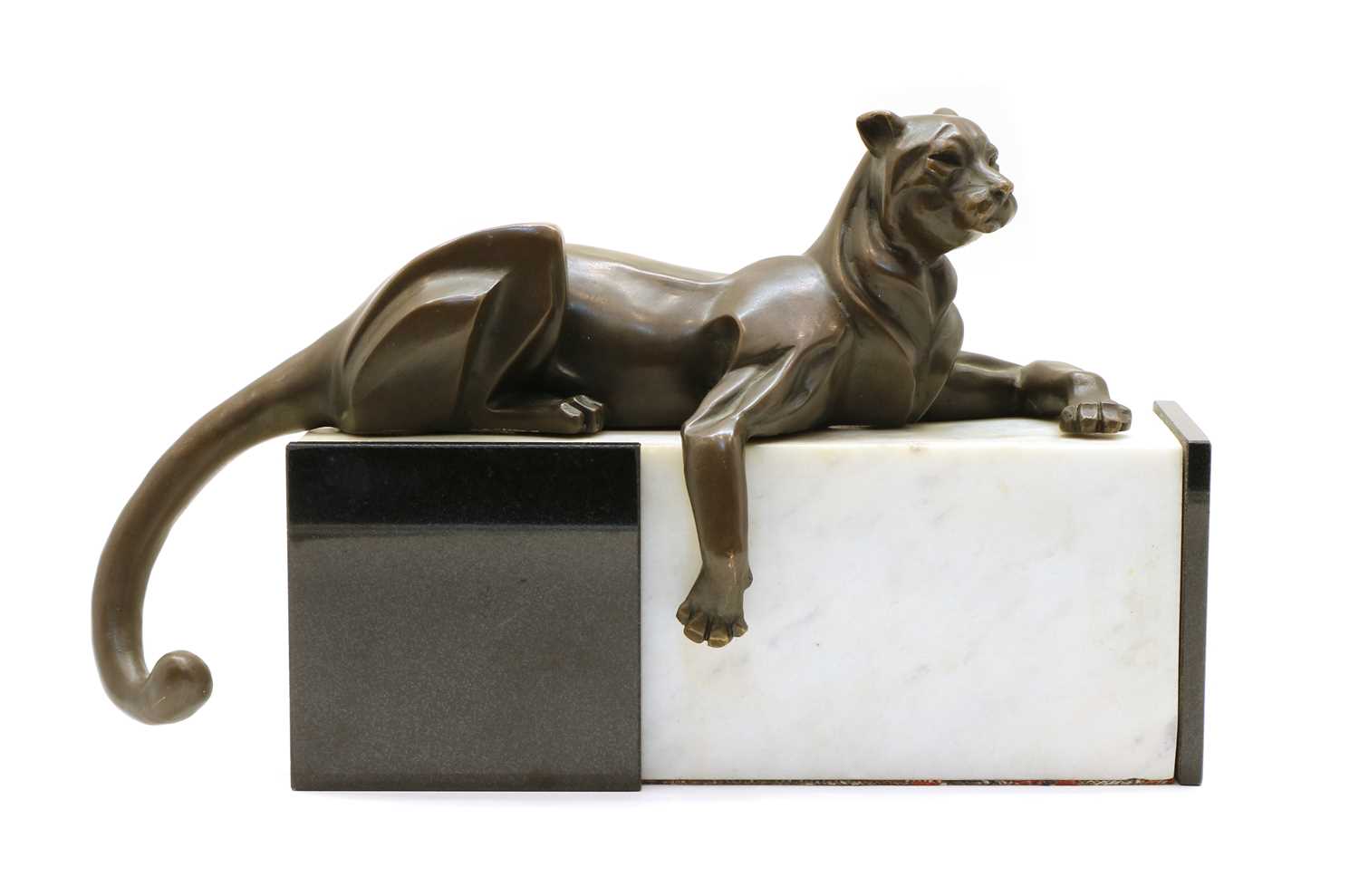 Lot 113 - A bronze of a panther lying on a white marble plinth