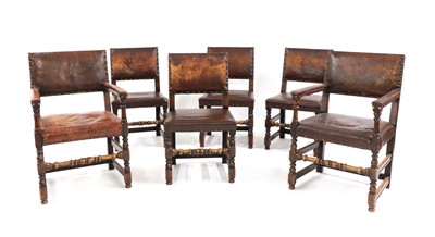 Lot 385 - A set of six Charles II style oak dining chairs
