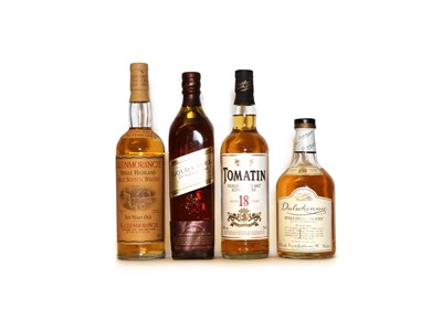 Lot 324 - Assorted Whisky: Tomatin, Highland Single Malt, Aged 18 Years, one bottle and 3 various others (4)