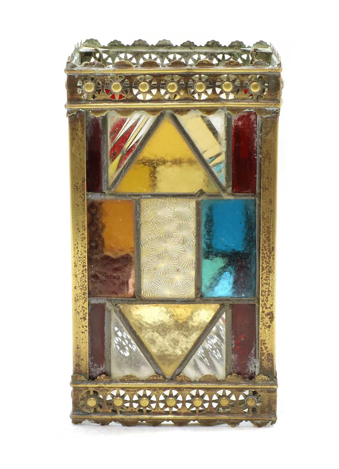 Lot 206 - A small Victorian brass framed lantern with stained glass panels