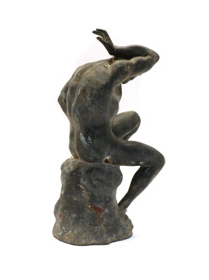 Lot 180 - A Grand Tour type bronze statue of a nude male seated on a tree stump