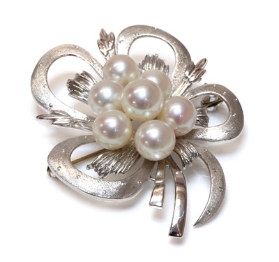 Lot 313 - A white gold cultured pearl brooch, by Mikimoto