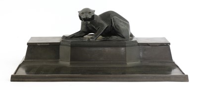 Lot 259 - An Art Deco patinated bronze desk set